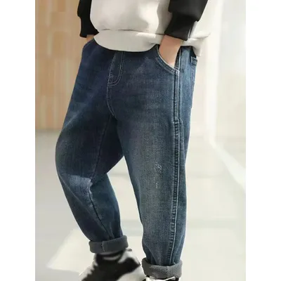 5147 Winterwarme Jeanshose für Kinder im Alter von 6 bis 12 Jahren, elastische Taille, Kinderjeans Image
