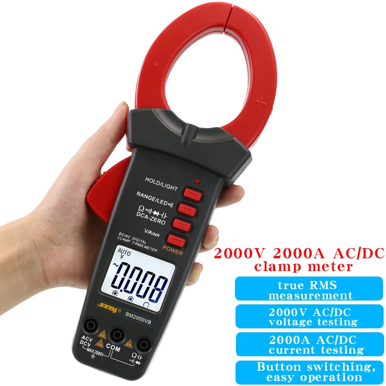 Das SZBJ BM2000VB ist ein hochpräzises Zangenmultimeter, das bis zu 2000 V und 2000 A für AC- und DC-Ströme misst Image
