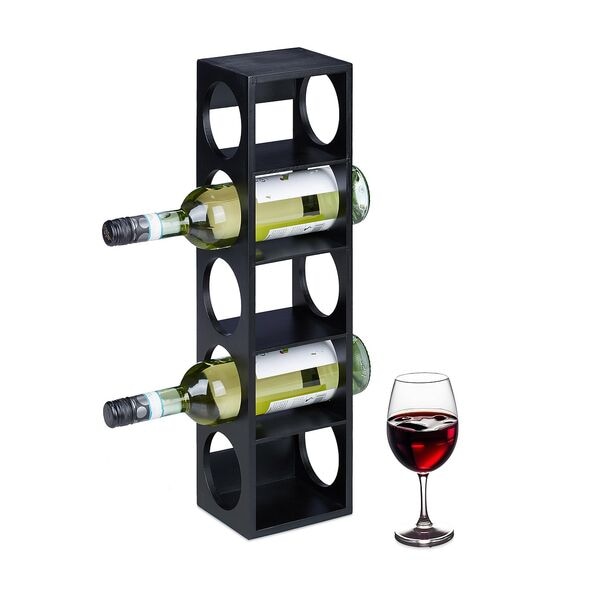 relaxdays Weinregal für 5 Flaschen - Bambus schwarz, 14x53x12 cm