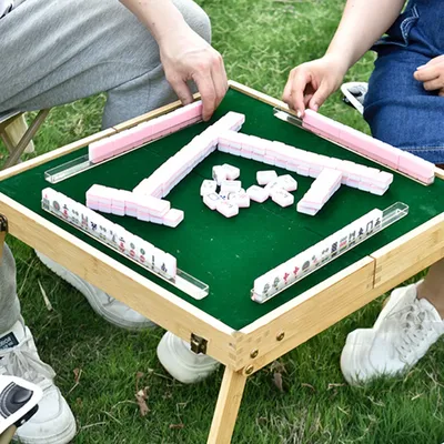 Portable Mahjong Set with Folding Table Mah Jong Game Set With 144Pcs Tiles & 2 Disc For Outdoor