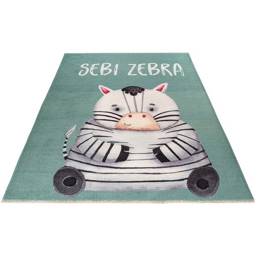 Kinderteppich OBSESSION ""My Greta 614"" Teppiche Gr. B: 115cm, 6mm, L: 170cm, bunt Kinder Fransenteppich Kurzflor, Motiv Zebra, mit Fransen, Kinderzimmer