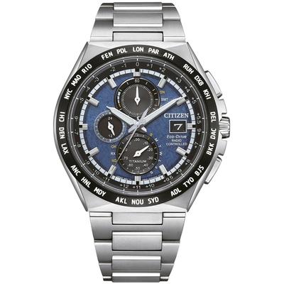 Funkchronograph CITIZEN, silber (titansilberfarben, blau), Armbanduhren, Herren, Armbanduhr, Solar, Herrenuhr, analog, Perpetual Kalender Image