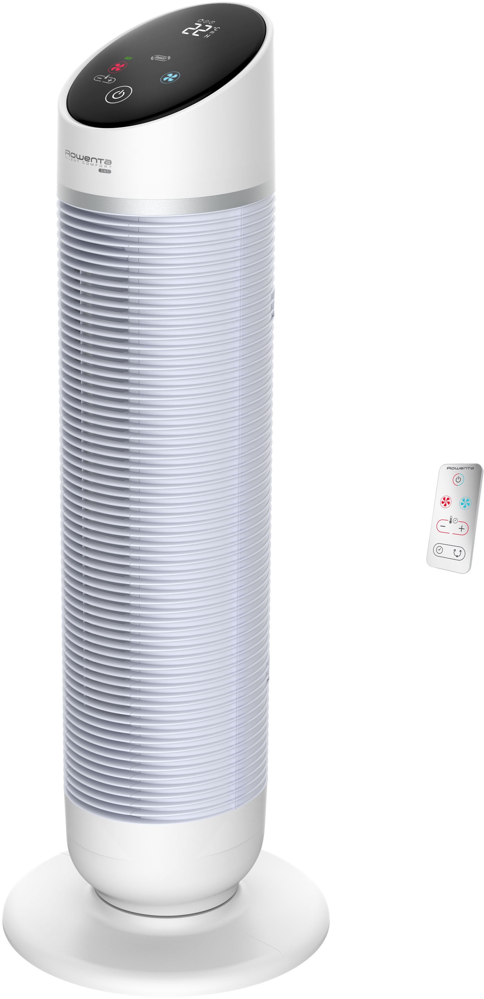 Turmventilator ROWENTA "3-in-1 Turmventilator Silent Comfort, 10 Stufen für jeden Bedarf", weiß, B:29,5cm H:81,7cm T:29,5cm, Ventilatoren, Heizlüfter, Ventilator und Luftfilter, Fernbedienung, Timer, HQ8120
