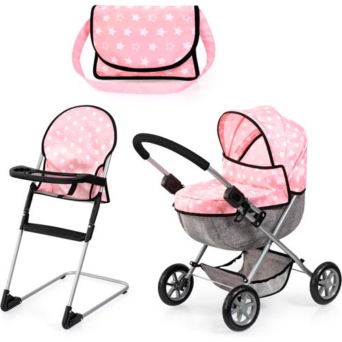 Puppenwagen BAYER ""Cosy Set, rosa"" rosa Kinder mit Puppenhochstuhl und Wickeltasche