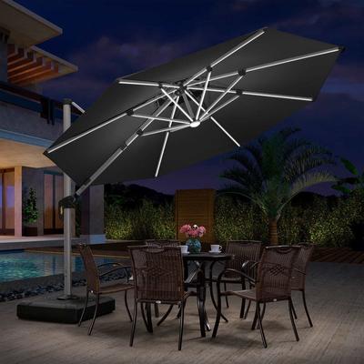 PURPLE LEAF Double Top 10/11/12ft Round Outdoor Patio Cantilever Umbrellas with Lights