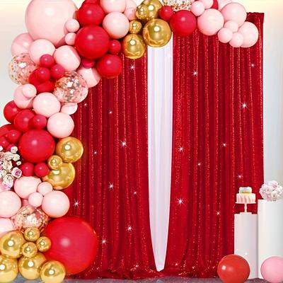 TEMU 1pc/2pcs, Red Sequin Backdrop Curtain, Valentine's Day Decorations Glitter Red Background Drapes Sparkle Photography Backdrop For Party Wedding Birthday Wall Decoration. Image
