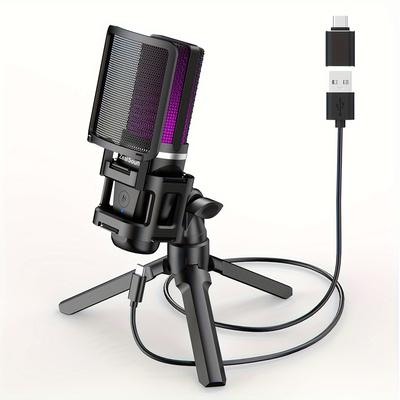 TEMU Zealsound Usb For Pc, Rgb Condenser Computer Mic Stand, , Gain For , , Podcasting, Recording, , Mic Kit For Laptop/ps4/ps5/phone