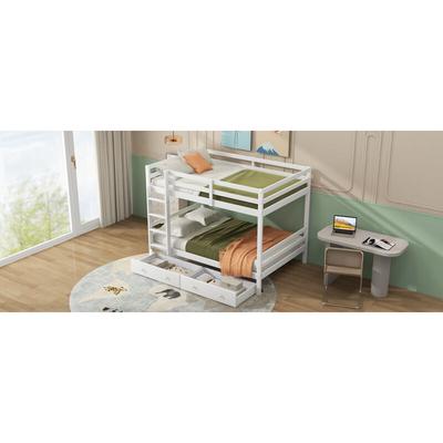 Kinder-Etagenbett mit Schubladen, Stauraum, hohen Rausfallschutz, weiß, 140 x 200 cm Image