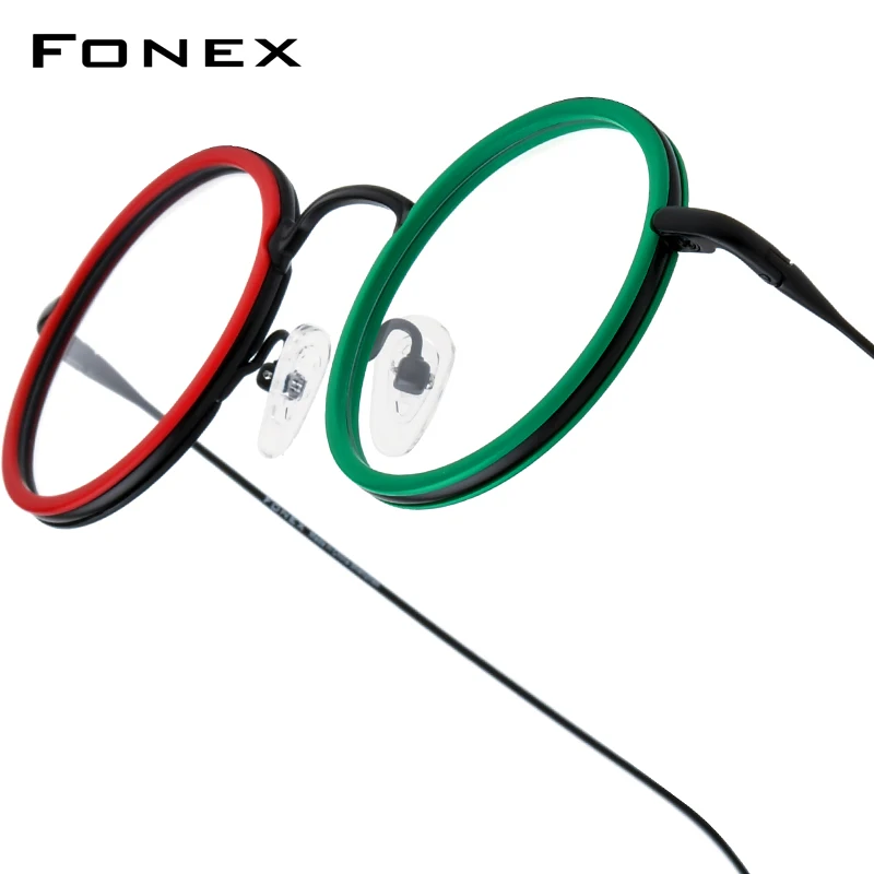 FONEX Acetat Titan Brille Rahmen Frauen 2025, Neue Mode Marke Design Retro Kleine Runde Brillen Männer Vintage Brillen 85844 Image