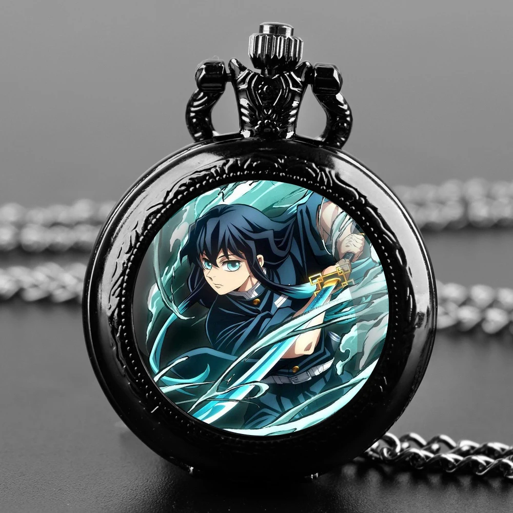 Anime Tokitou Muichirou Design montre de poche à quartz coffret cadeau avec chaîne durable et cadran chiffre arabe cadeau intemporel pour hommes