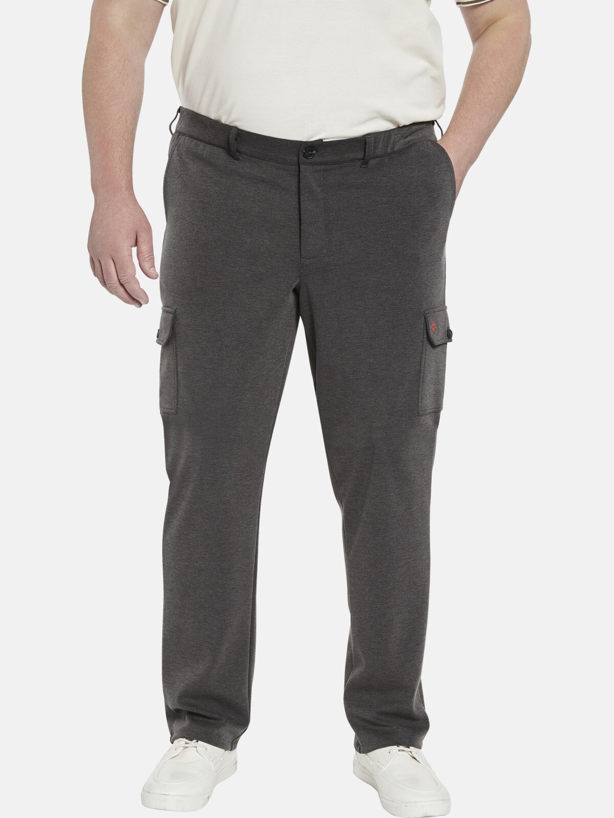 Cargohose CHARLES COLBY "Cargohose BARON CLAY", Damen, Gr. 70, N-Gr, grau (dunkelgrau melange), Obermaterial: 65% Polyester COOLMAX PES(Coolmax). 35% Baumwolle CO., comfort fit, Hosen Cargohose, mit 6 praktischen Taschen