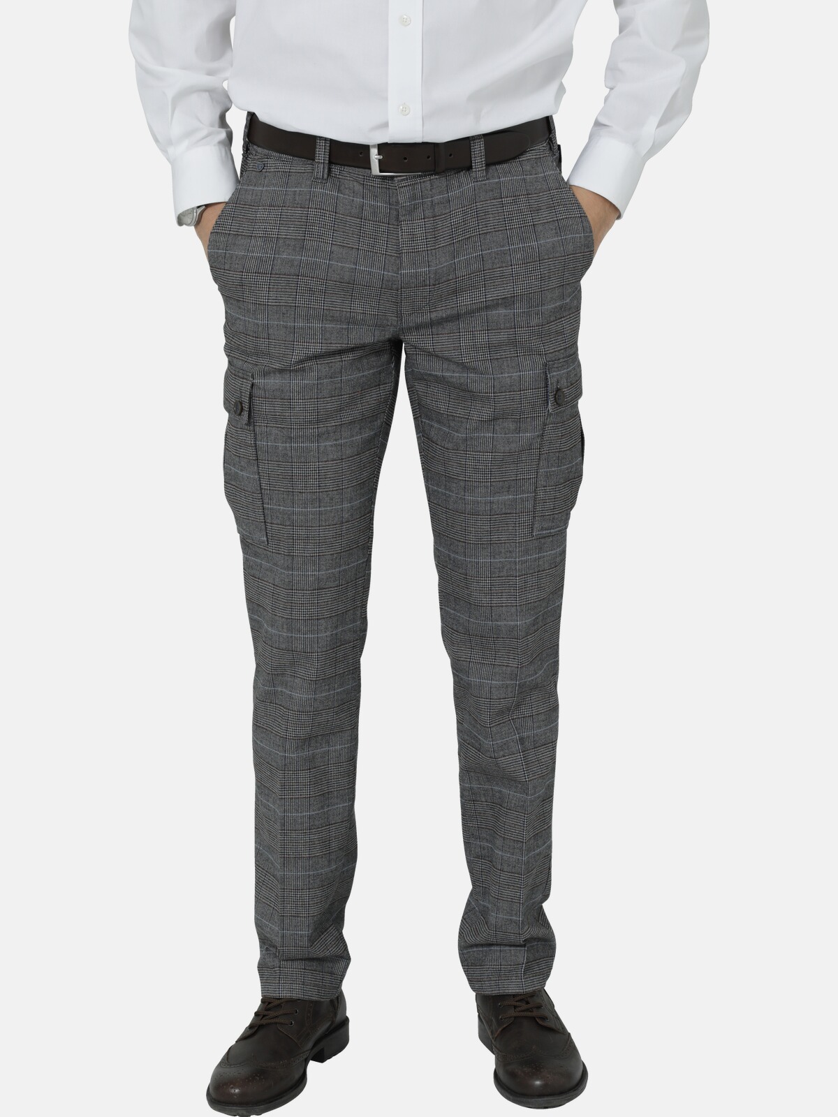 Cargohose BABISTA "Cargohose SILVENA", Herren, Gr. 50, N-Gr, grau (grau kariert), Obermaterial: 51% Baumwolle CO. 31% Polyester COOLMAX PES(Coolmax). 16% Viskose Birla CV Birla. 2% Elasthan EL., Hosen Cargohose