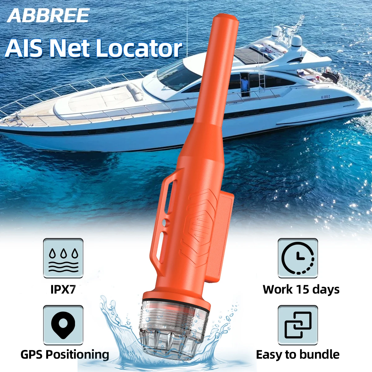 ABBREE AR-109M AIS Boje Fischernetz Locator GPS 5 W IPX7 Integrierte Antenne Hohe Präzision Schnelle Empfangen 15 Tage Standby 10MN ST-109M Image