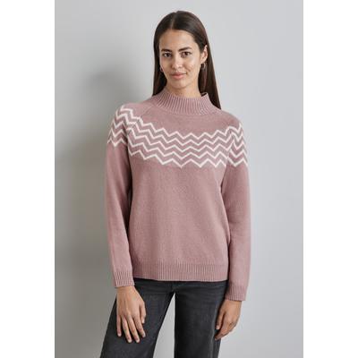 Strickpullover STREET ONE, Damen, Gr. 34, pink (rosewood pink melange), Web, 37% Baumwolle, 34% Polyacryl, 26% Polyester, 3% Elasthan, gemustert, casual, normal normal, hoch geschlossener Ausschnitt, Langarm Bündchen, Pullover, mit grafischem Muster Image