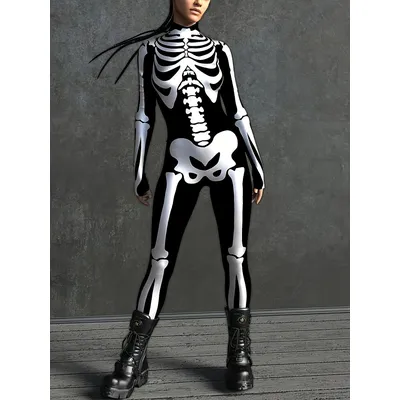 Halloween Damen Dress Up Horror Knochen Skelett Skelett Cosplay Gruselige Maskerade Onesie Image