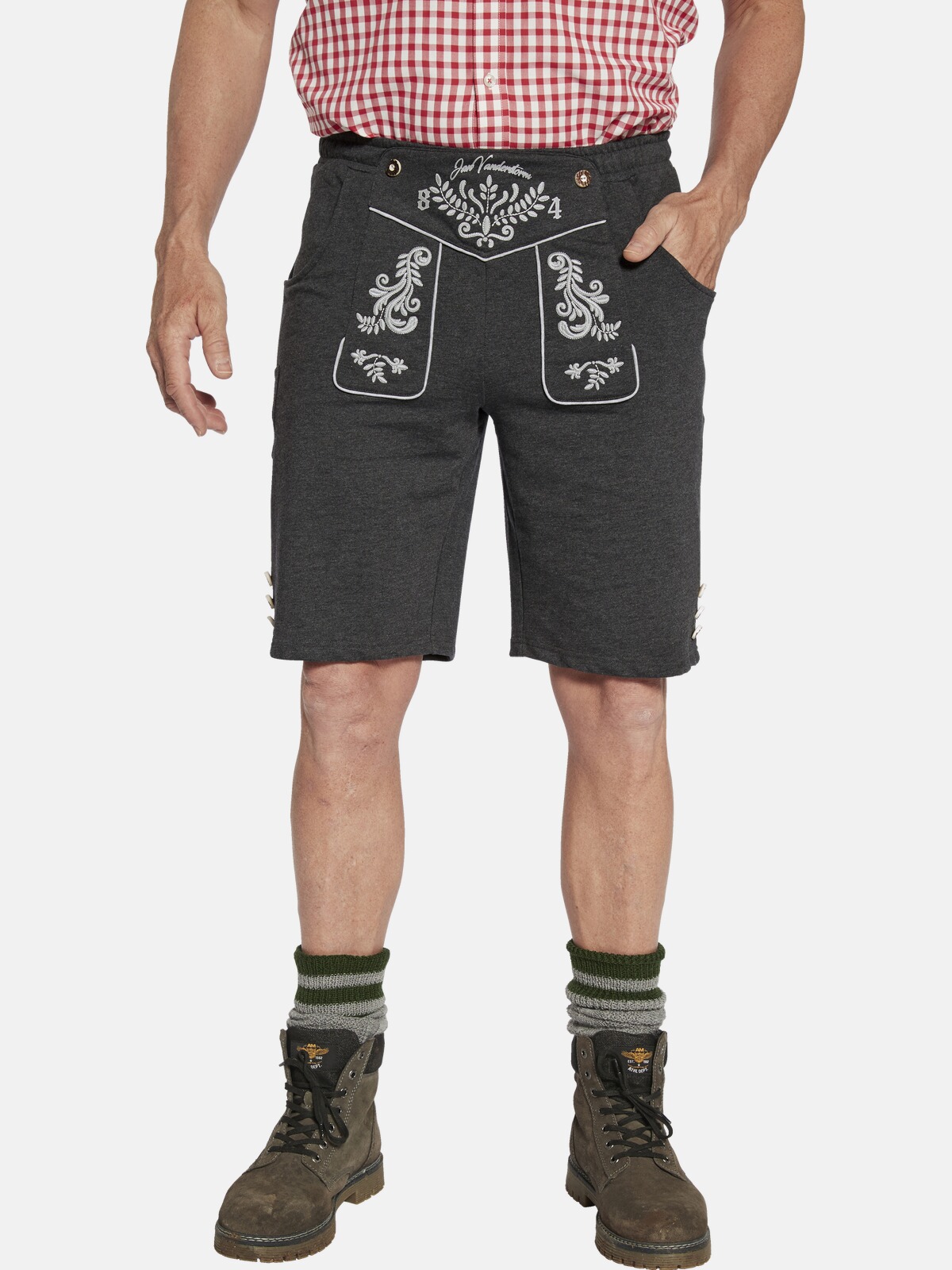 Sweatbermudas JAN VANDERSTORM "Sweatbermuda DENNIK", Herren, Gr. 4XL, N-Gr, grau (dunkelgrau melange), Obermaterial: 50% Baumwolle CO. 50% Polyester COOLMAX PES(Coolmax)., Hosen Bermudas Trachtenhose