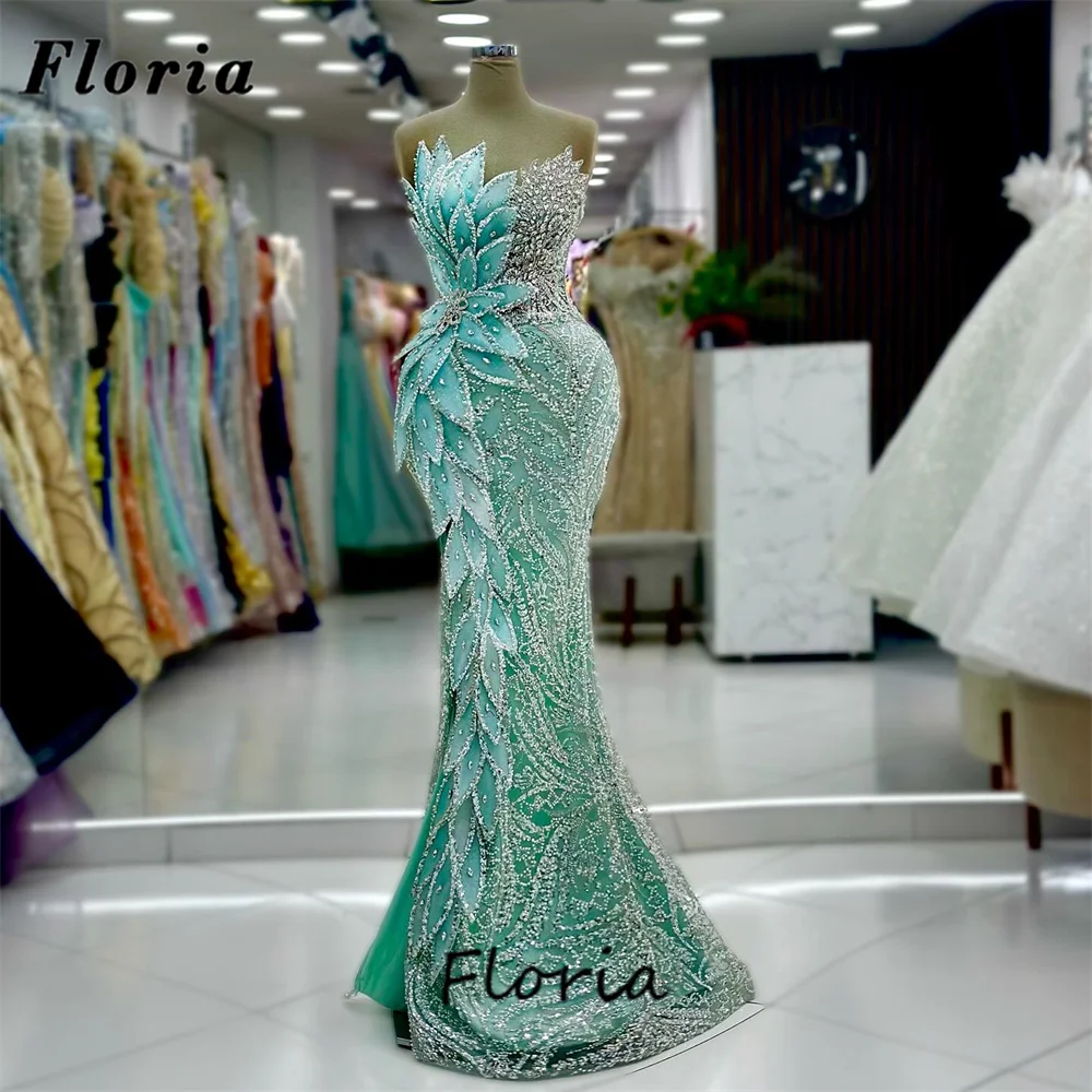 Vestidos de festa grün perlen abendkleider elegante kristalle meerjungfrau ballkleider arabisch dubai cocktail party kleid angepasst