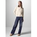 Langarmshirt STREET ONE STUDIO, Damen, Gr. 44, weiß (lucid weiß), Stoff, 46% Modal, 46% Polyester, 8% Elasthan, unifarben, casual, normal normal, U-Boot-Ausschnitt, Langarm Bündchen, Shirts, mit Elastikbund
