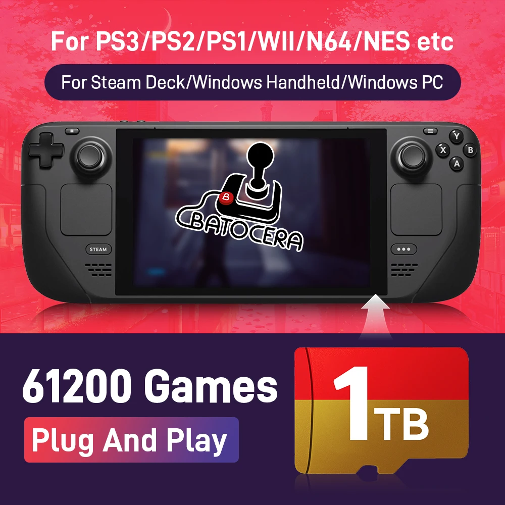 Spielkarte für Steam Deck mit 61200+Retro-Spielen für GDP WIN4/WIN600/Win PC-Handheld-Gaming-Karte für PS3/PS2/PS1/WII/SNES/N64