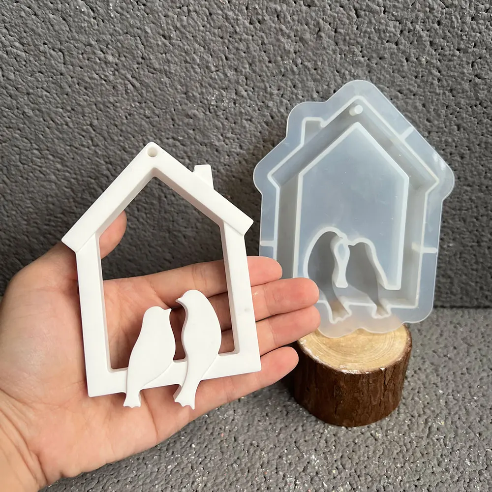 Hohl Haus Lovebird Ornament Form Aromatherapie Gips Harz Handwerk Seife Silikon Form DIY Hochzeit Geschenk Dekoration Image