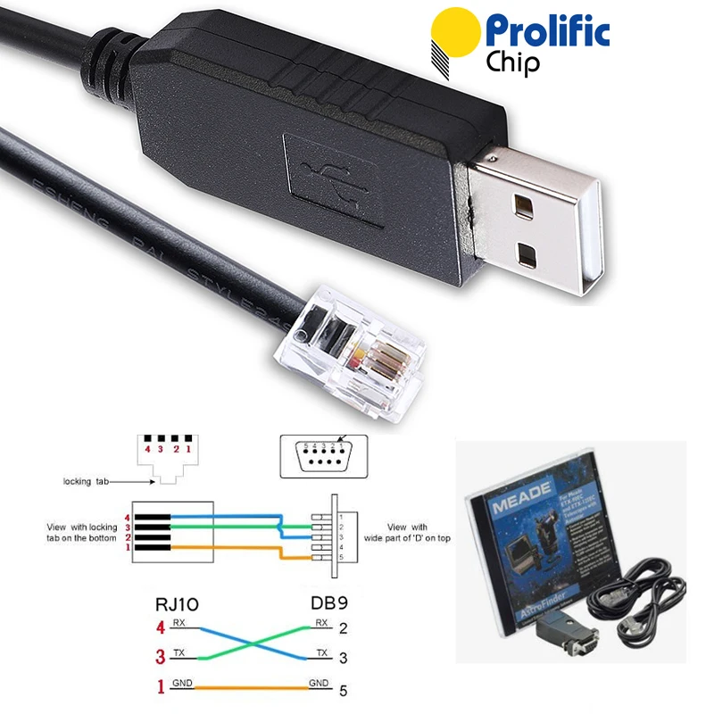 Produktiver USB RS232 Seriell zu RJ10 4P4C Konverter Adapter Kabel für Meade ETX-125 ETX-90 ETX-70 LXD-75 LX90 Image