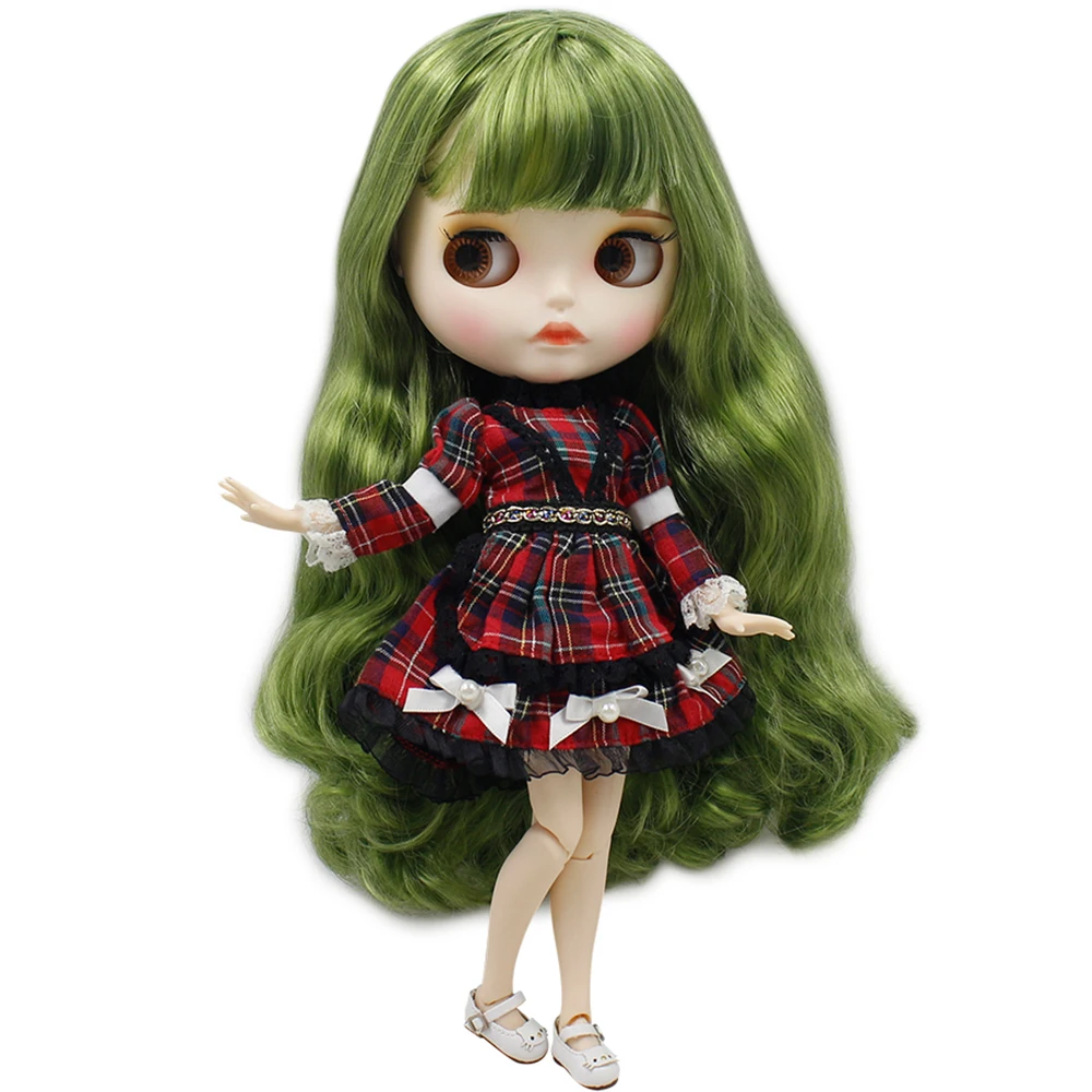 ICY DBS Blyth Puppe 30 cm weiße Haut Vintage grün langes lockiges Haar 1/6 Gelenkkörper neues mattes Gesicht mit Augenbrauen Lipgloss DIY-Spielzeug