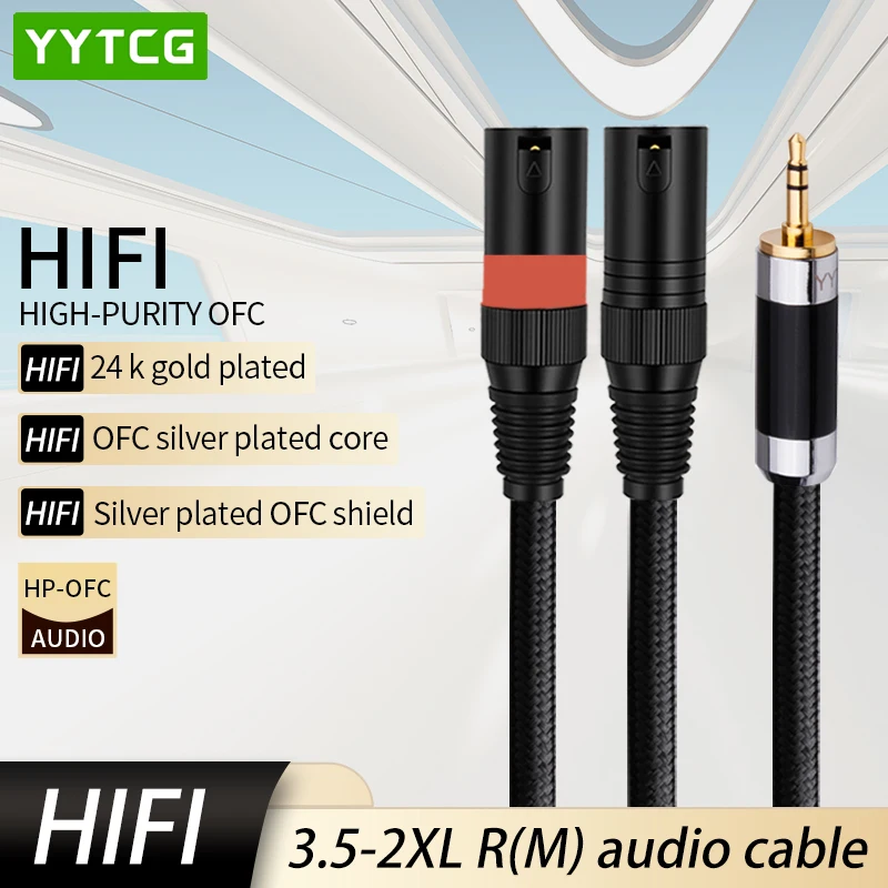 Hifi 3,5 mm auf 2XLR-Kabel Hi-End OFC versilbert 3,5 mm auf Dual XLR Stecker auf Stecker für Mobiltelefone Computer Connect Mixer Verstärker Image