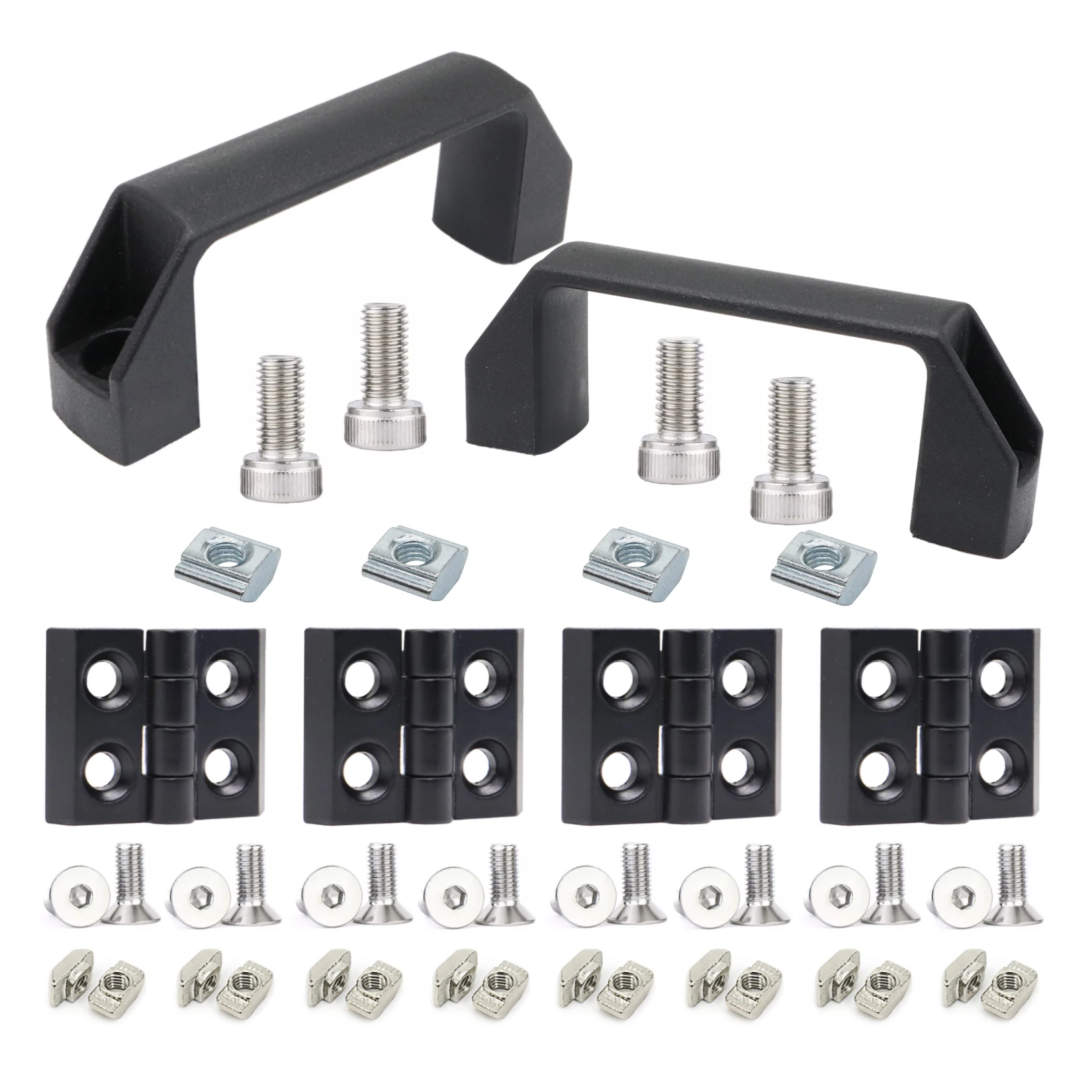 4 Stück extrudierte Drehscharniere der Serie 2020 für Aluminium-Extrusionsprofil der Serie 20 mit 90 mm Aluminium-Türgriffen und Rahmenscharnier