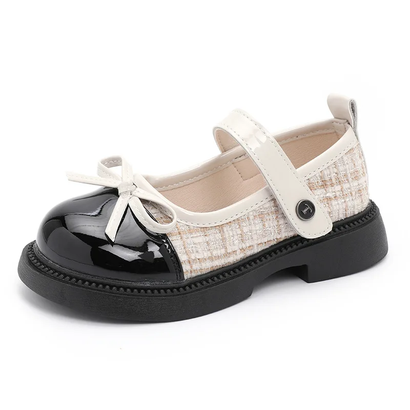 Schmetterling Knoten Anti Slip Runde Kappe Mädchen Leder Schuhe Frühling Herbst Outdoor PU Süße Prinzessin Leder Schuhe Alias De Mujer Image
