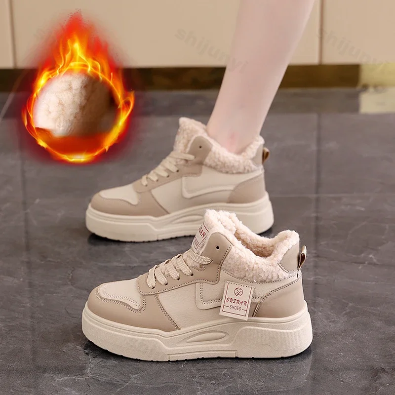 Wintersport Stiefel Damen Sneakers Plus Samt Baumwollschuhe 2025, neue Schnür-Plateauschuhe für Damen, lässige High-Top-Sneaker Image