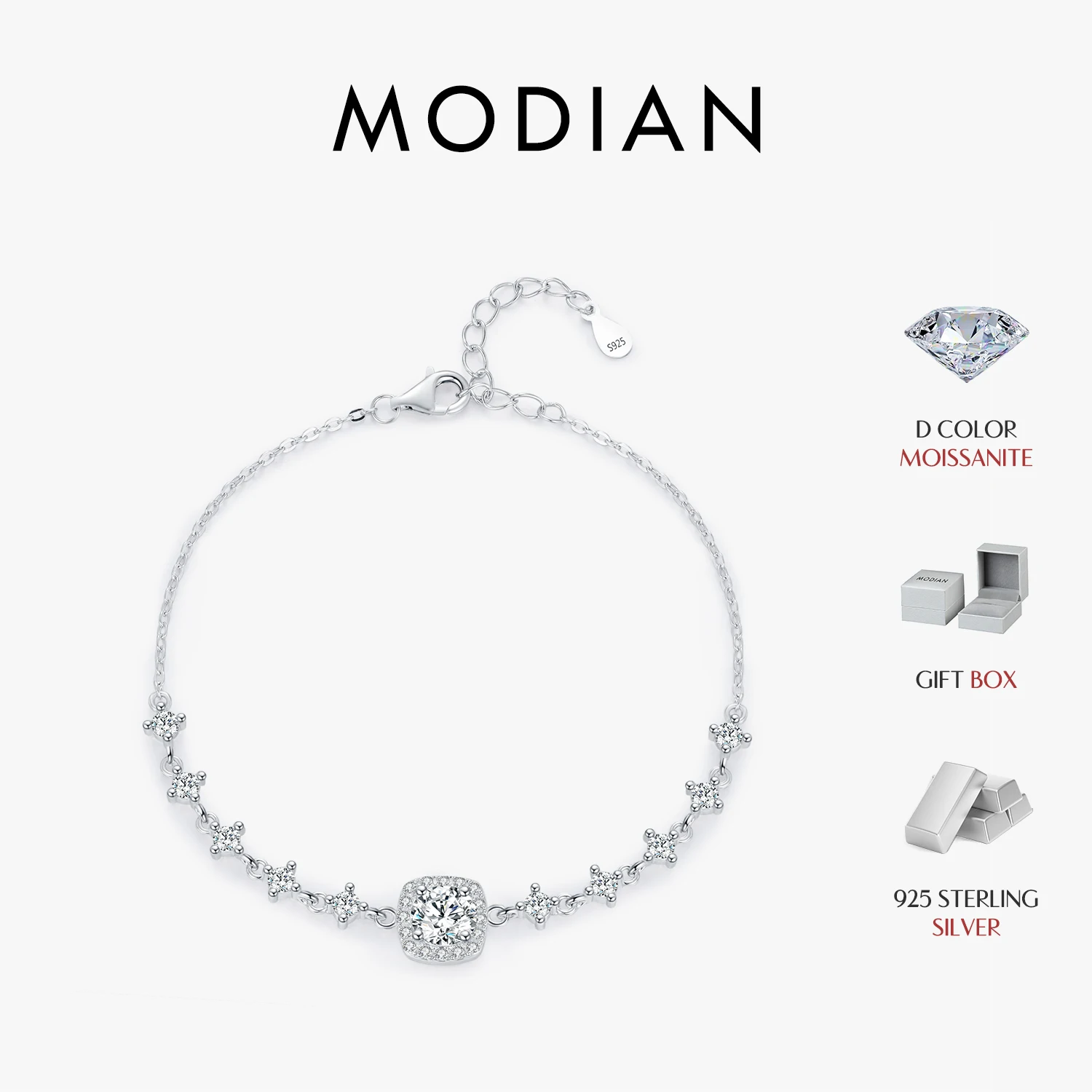MODIAN 0,8 CT D Farbe Moissanit Luxus Armband 925 Sterling Silber Halo Armband Für Frauen Braut Hochzeit Statement Schmuck Image