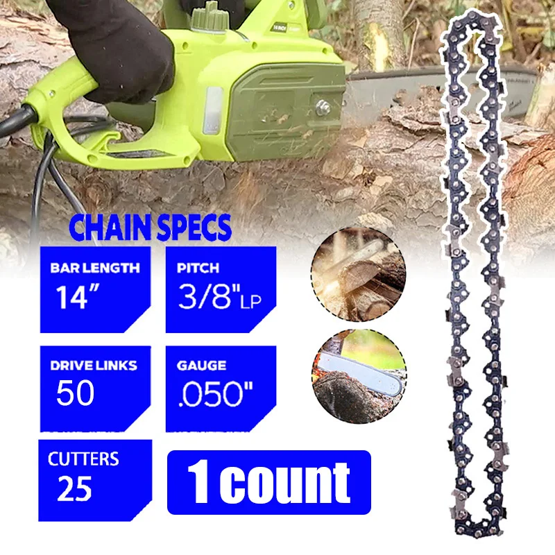 14 Zoll 49 cm Kettensägenkette 3/8 Zoll LP.050 Zoll 1,3 mm 50 Antriebsglied Halbmeißel Ersatz Holz Schnelles Schneidwerkzeug Zubehör Image