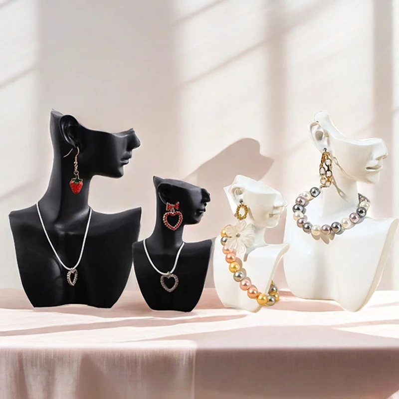 1pc Harz Seite Gesicht Mannequin Schmuck Display-ständer Kopf Büste Porträt Halskette Armbänder Ohrringe Schmuck Lagerung Rack Halter Image