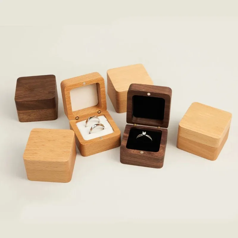 Blanko Holz Schmuckschatulle Ehering Box Ohrring Ringe Schmuck Organizer Luxus Schmuck Jahrestag Geschenk Armband Paket Fall Image