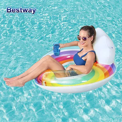 Bestway 43647 Rainbow Dreams Inflatable Swim Ring, Pool Inflatable Float, Colourful Rainbow with