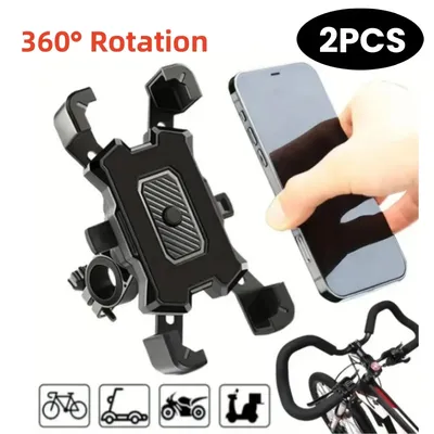 2PCS 360° Rotatable & Adjustable Bike/Motorcycle Phone Mount - Shockproof, Anti-Slip Holder For