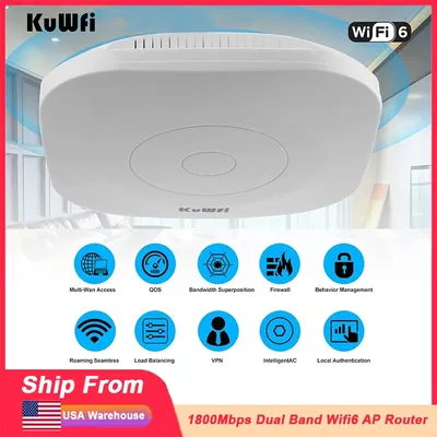 KuWFi 1800Mbps Dual Band WiFi 6 Access Point Wireless Ceiling AP Router Gigabit RJ45 Port with 48V