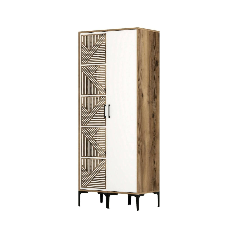 Armoire 2 portes effet bois beige, blanc 80x201 cm