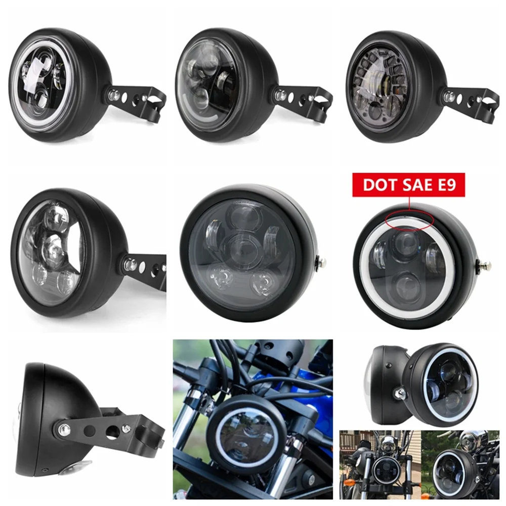 Faro principale per moto da 5,75 pollici Faro rotondo universale da 6,5 "per Harley Sportster Cafe Racer Honda Yamaha Suzuki Custom