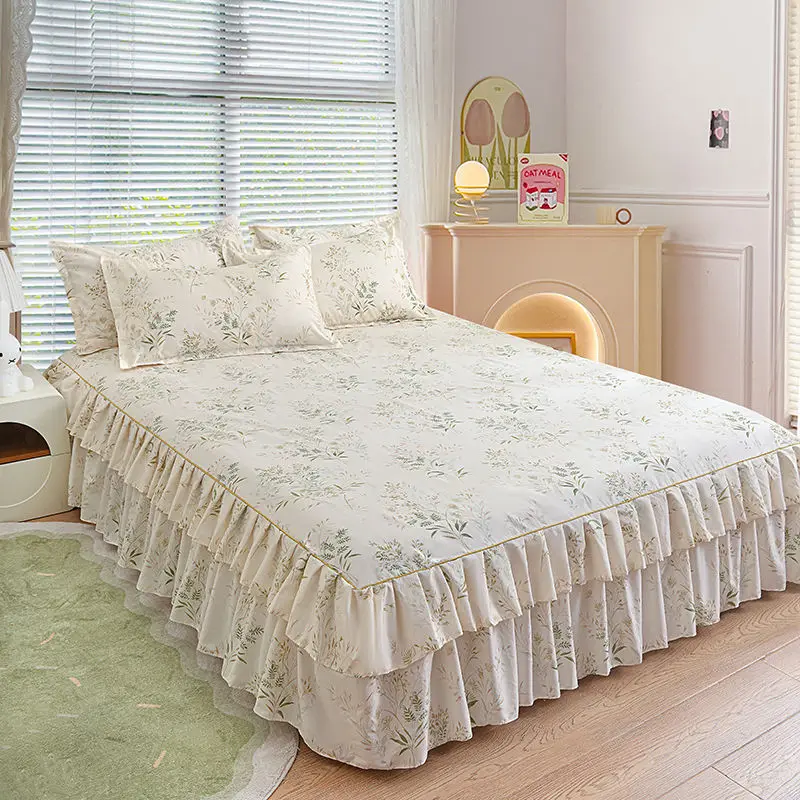 Bed Skirt Fashion Modern Skin-friendly Comfortable Washed Bedroom Household Textile Mattress Cover Bedspread Students Household