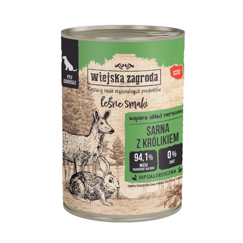 12x400g Wiejska Zagroda Dog Reh mit Kaninchen Hundefutter nass