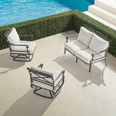 Carlisle 3-pc. Loveseat Swivel Set In Slate Aluminum - Quick Dry, Vista Boucle Alabaster - Frontgate