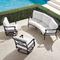 Carlisle 3-pc. Curved Sofa Set in Onyx Aluminum - Standard, Vista Boucle Alabaster - Frontgate