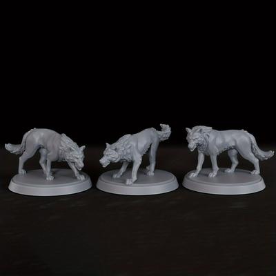 TEMU 3dmagic Wolf Pack Miniatures Set Of 3 - Abs Plastic 25mm Base Creature Figurines For Ttrpg, Rpg Board Games, & Tabletop Gaming Enthusiasts, Suitable 14+