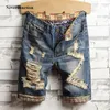 Sommer Neue Vintage Zerrissene Blaue Männer Jeans Kurze Streetwear Bermuda Hip Hop Casual Löcher Gerade Denim Shorts Größe 28-40