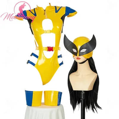 MOBBUNNY Damen-Dessous-Set, Cosplay-Kostüm für Frauen, figurbetontes Outfit, Ausschnitt-Body mit Handschuhen, Maske für Halloween Image
