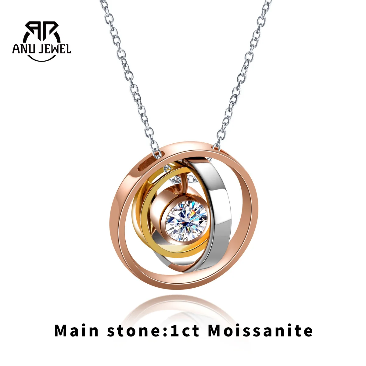 AnuJewel D Farbe Moissanit Paar Dreischichtiger Sterling Silber Ring Moissanit Halskette 925er Sterlingsilber Valentinstagsgeschenk Image