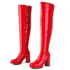 Elegante Overknee-hohe Stiefel für Damen, sexy Blockabsatz, Party, Tanz, Winterschuhe, Damen, Silber, Gold, Rot, Oberschenkelhoher Stiefel, große Größe