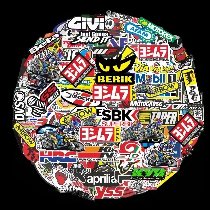 40/80 PCS Zufällige Motorrad Aufkleber Gepäck Helm Moto Für Yamaha Honda Kawasaki Racing Marke Logo DIY PVC Aufkleber Wasserdicht