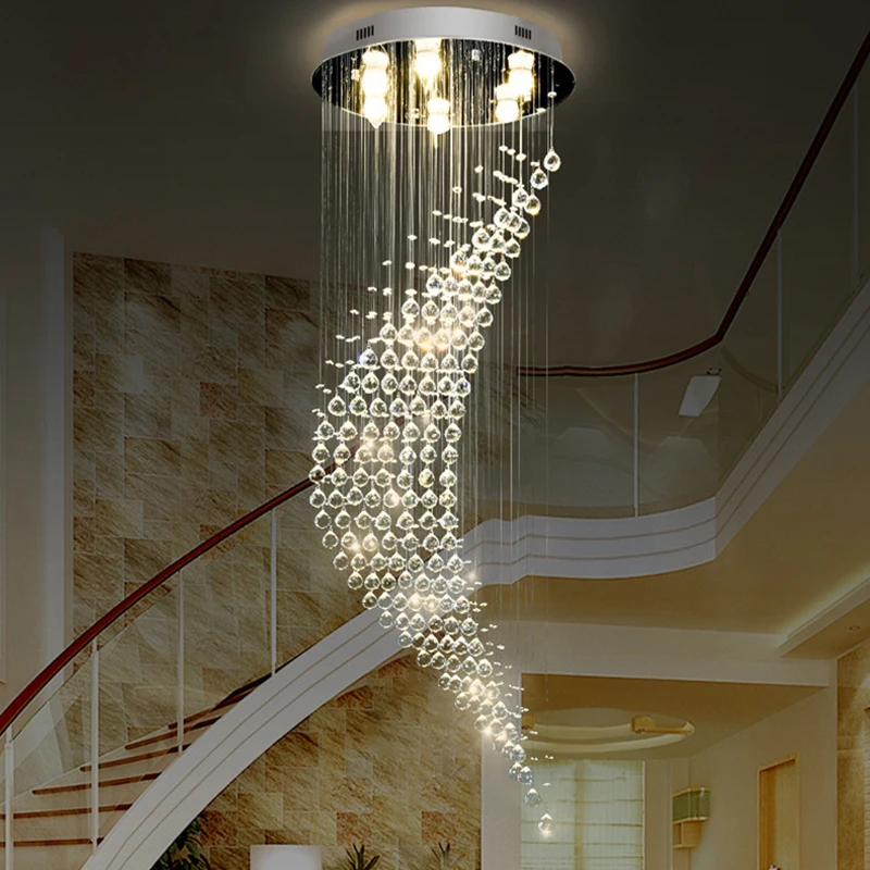 Lange Treppe Kristall Kronleuchter führte moderne Lampe Luxus Spirale hängende Leuchte Home Decoration Kristall kugel